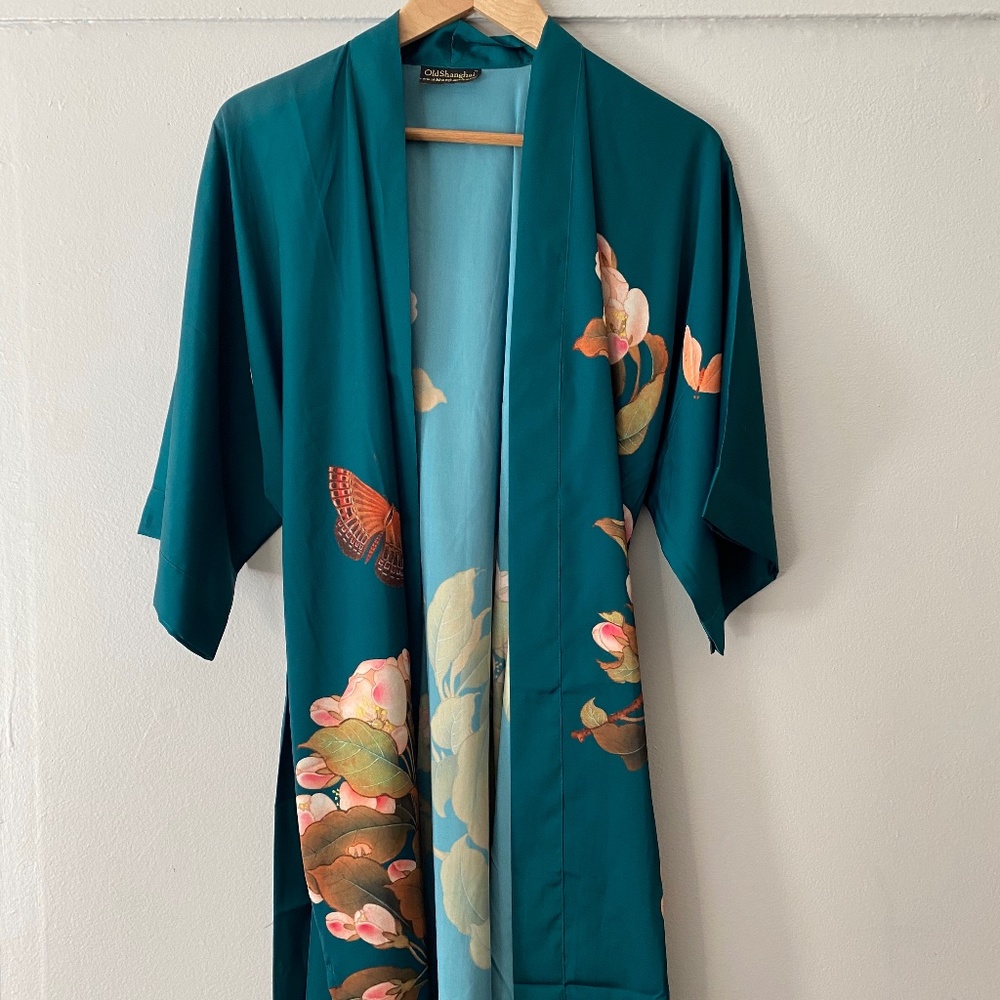 Vintage teal silk sleep robe